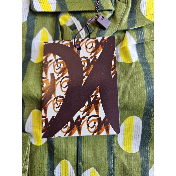 Woodin Mens Large African Pattern Long Sleeve Button Down Green Dress Shirt New - Picture 6 of 12